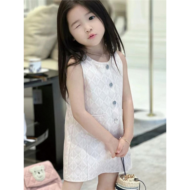 Юбка с жилетом для девочек, лето 2025, новая сладкая белая юбка с принтом, высококачественная юбка для детей