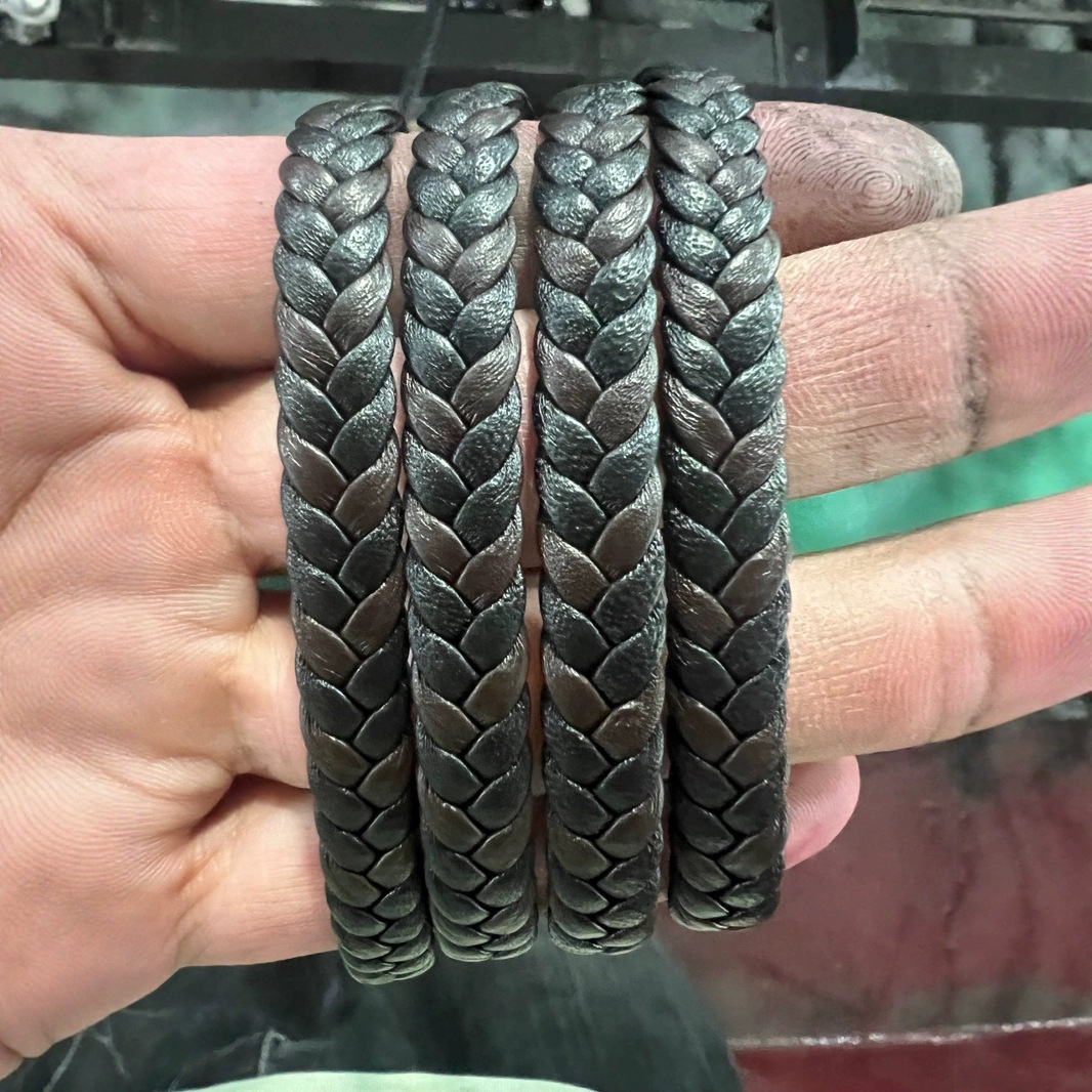 8×5mm Colorful Braided Genuine Leather Bracelet Accessories Round Leather Rope Necklace Bracelet Jewelry Making Accessories