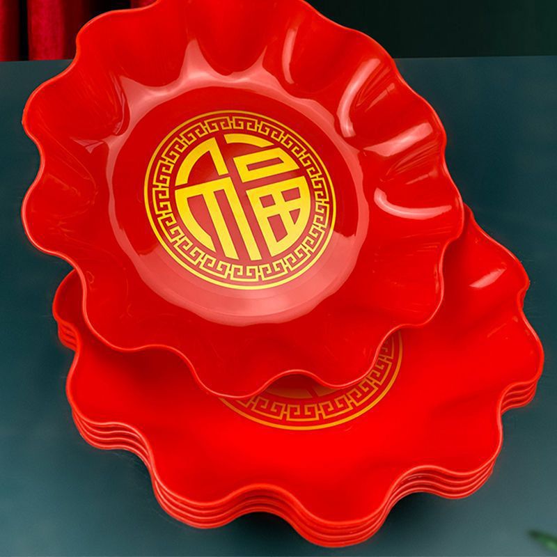 K9HX Wholesale Housewarming Wedding Buddha New Year Household Fruit Plate Red Fruit Plate Plastic Red Festive Blessing Plate