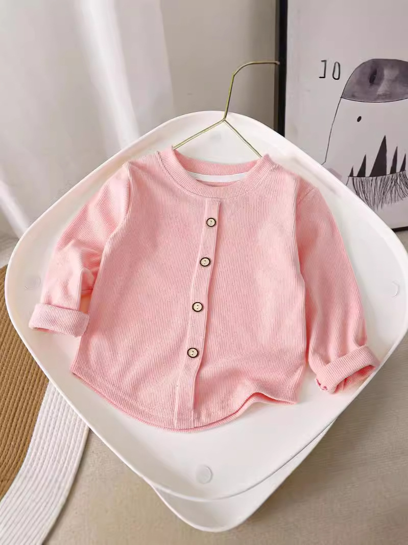 Girls Sweet Long-Sleeved T-Shirt 24 New Pullover Bottoming Shirt Kidsren's Pit Strip Stretch Button Warm Top Wholesale