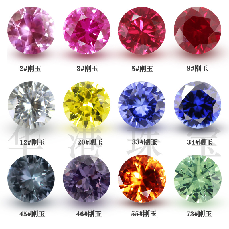 Круглый 2# 3# 5# 8# 34# красный белый синий зеленый желтый оранжевый корунд синтетический красный сапфир необработанный камень искусственное кольцо