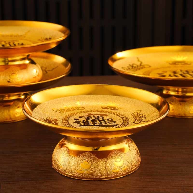 Placer Gold Lucking Plastic Buddha Worship Fruit Plate Home Buddha Front Worship Fairy God of Wealth Fruit Plate for Worship