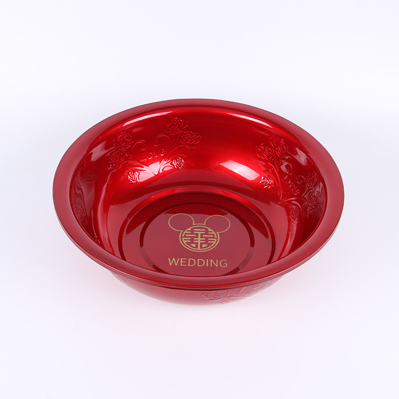 Wedding celebration basin with wedding basin stainless steel wedding basin wedding festive washbasin wedding supplies thickened red wedding washbasin