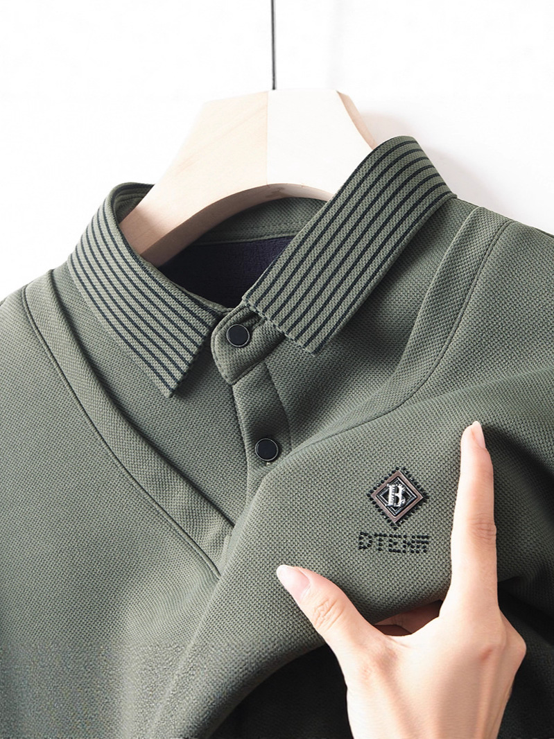 Popular Fake Two-Piece Velvet Shirt Collar Bottoming Shirt for Men 2025 Winter Middle-Aged Dad Thickeneded Warm Top T-Shirt