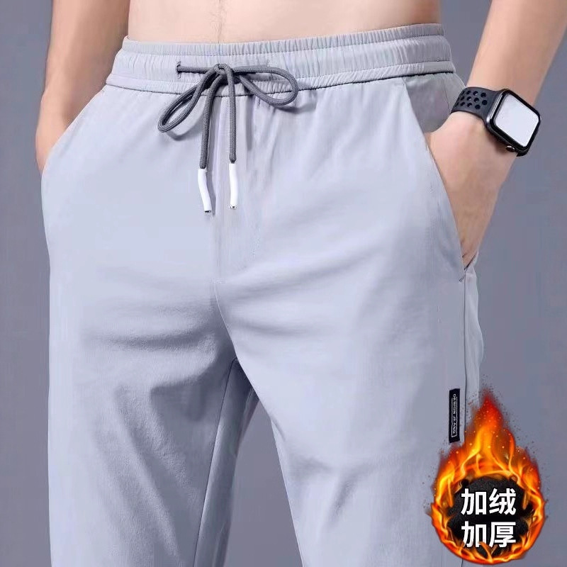 Autumn and Winter Men's New Velvet Thickeneded Casual Pants Loose Straight Elastic Band Sports Pants Large Size Pants Men's Clothing