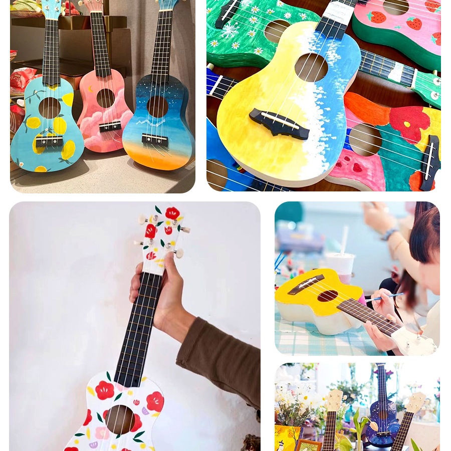 Children's Ukulele DIY Small Guitar Handmade Material Package Painted Hand-Painted Graffiti Wooden Silk Flowers