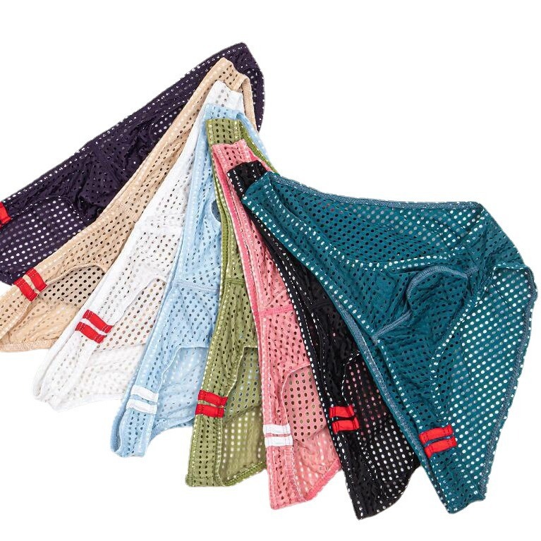 Summer Internet Celebrity Japanese, Korean, European and American Breathable Men's Mesh Mesh Sexy Gay Fashion Trendy Low-Waist Briefs E096