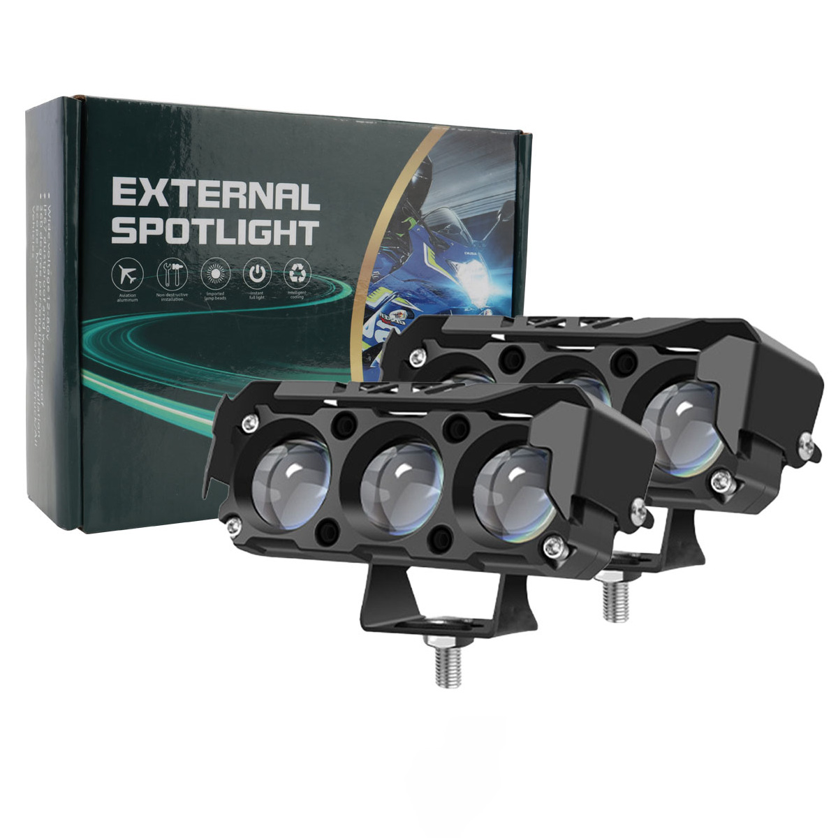 Cross-Border Motorcycle Electric Vehicle Led Spotlight Paving Headlight Yellow and White Two-Color High and Low Beam Headlight Semi-Aluminum