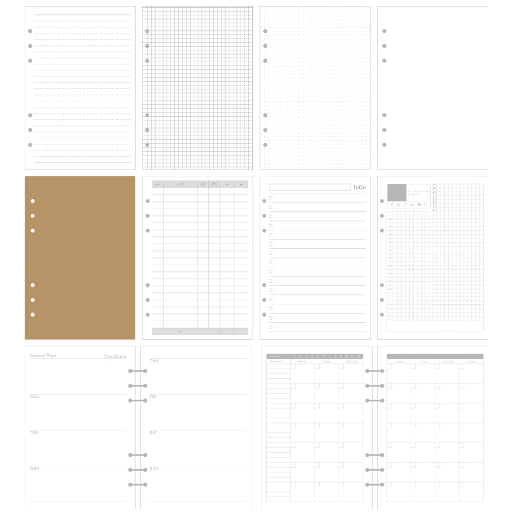 6-Hole Loose-Leaf Notebook Replacement Core Loose-Leaf Paper Notebook Replacement Core Handbook Inner Page Notepad Inner Core A5/A6/A7