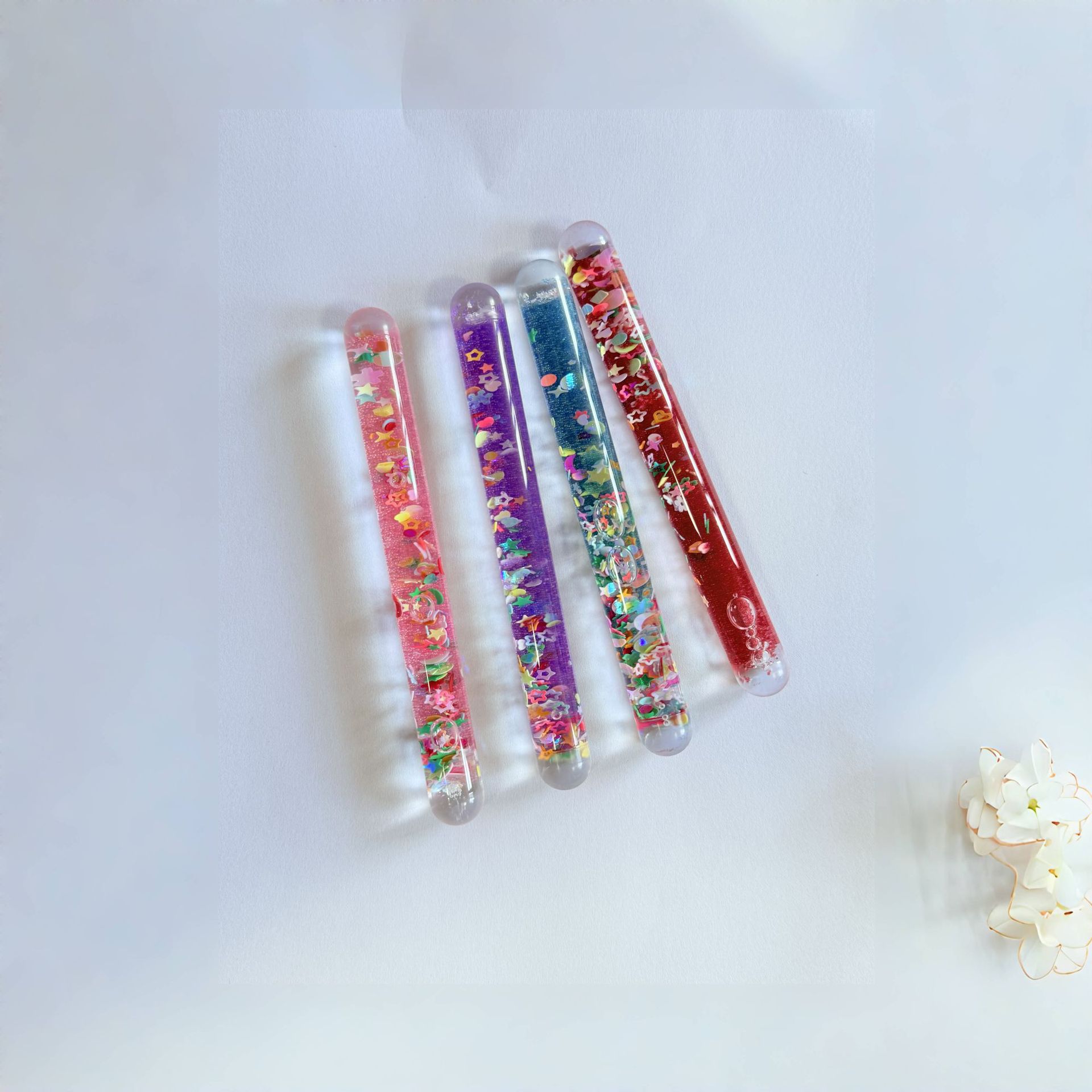 Cross-Border Liquid Glitter Stick Short Decompression Rotating Stick Short Oil-Filled Quicksand Stick Timer Decompression Artifact