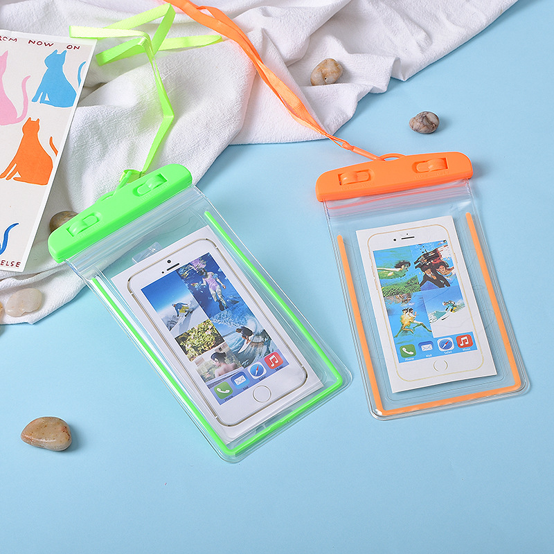 Pvc Mobile Phone Waterproof Bag Manufacturer, Touch Screen Compatible, Outdoor Swimming, Lanyard Available, Plastic Transparent Luminous Diving Bag, Portable