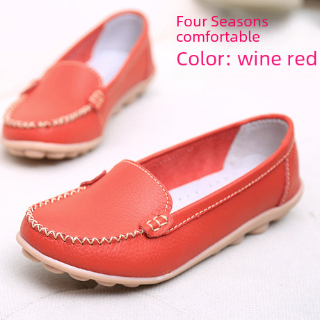Spring and Autumn Casual Shoes Women's Flat Bean Shoes Leather Shoes Flat Heel Mom Shoes Pregnant Women's Shoes Nurses Shoes White