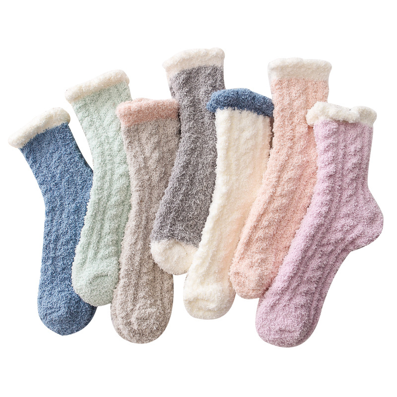 Coral Velvet Socks for Women in Autumn and Winter Fleece-Lined Thickeneded Towel Floor Socks Mid-Tube Confinement Socks Mid-Tube Sleep Socks to Heattech