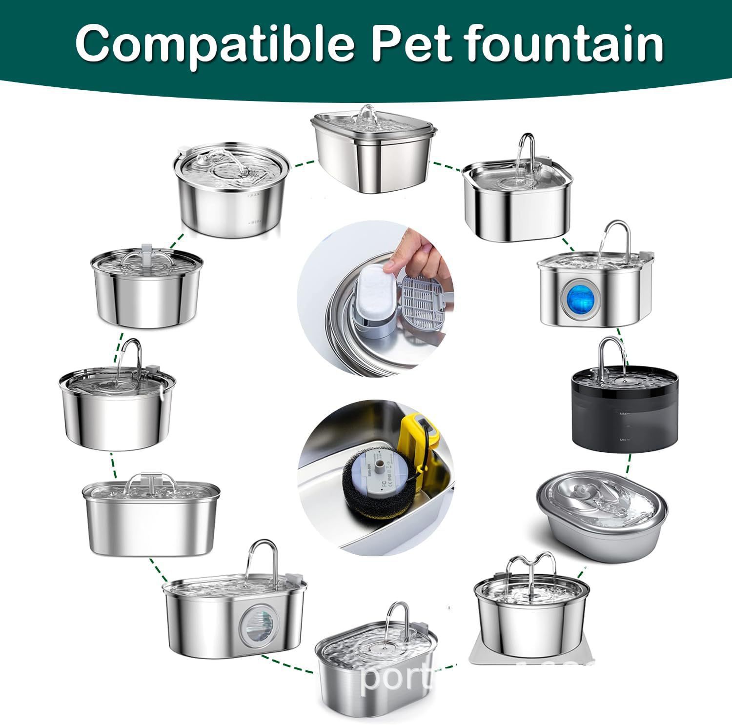 Pet Water Fountain Filter Cartridge, Stainless Steel Water Dispenser Replacement Filter Cartridge, Activated Carbon Resin for Cat and Dog Water Feeding