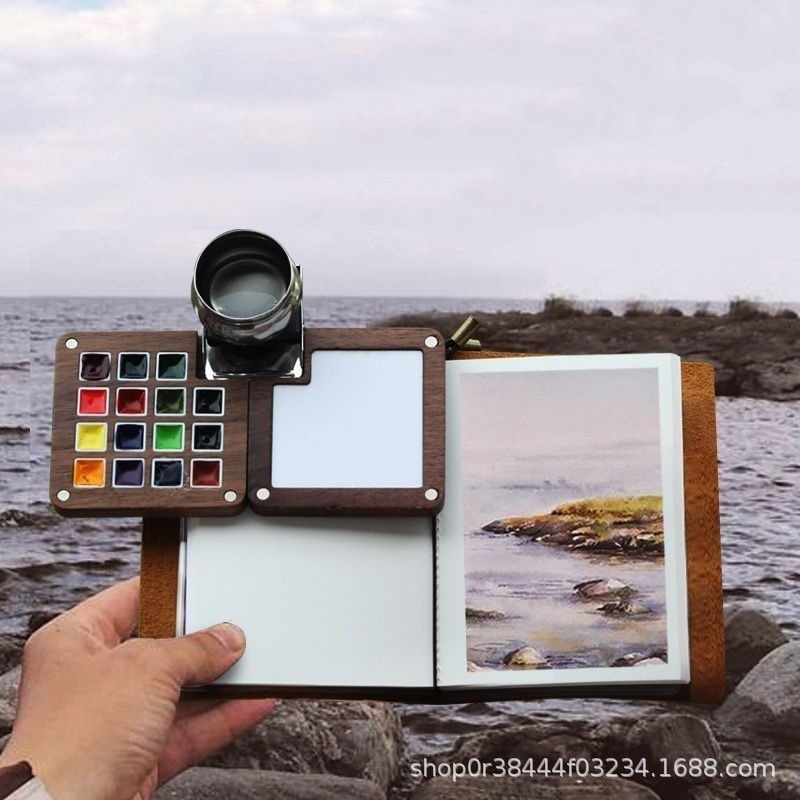 Мини-палитра из черного ореха с зажимом, контейнер для акварельных красок, портативная палитра, акварельная коробка