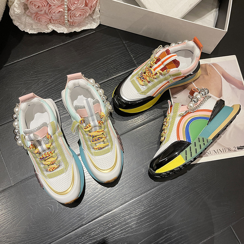 Foreign Trade Dad Shoes Autumn and Winter Thick-Soled Small Height-Increasing Pearl European Sports Trendy Shoes