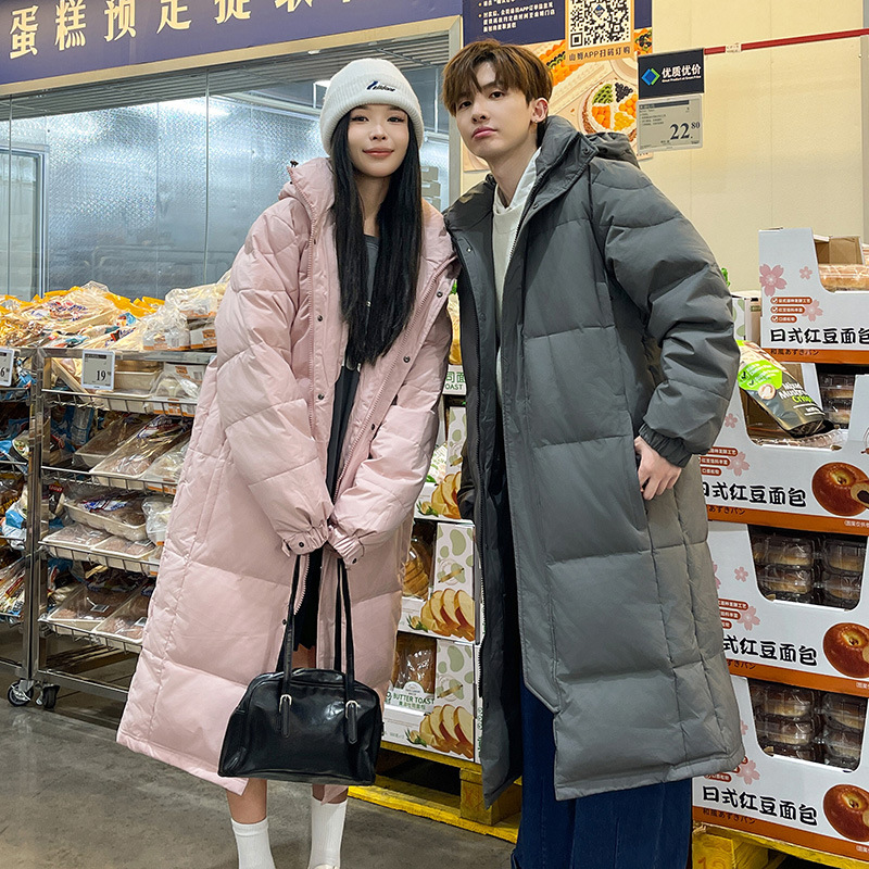 Cross-border batch of new autumn and winter lovers with long knee-length down jacket men's play women's loose casual warm coat