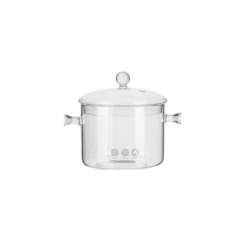 Household Dining Glass Pot Stew Pot with Lid Amber Double-Eared Instant Noodle Bowl Electric Ceramic Stove Open Flame Heating Glass Pot