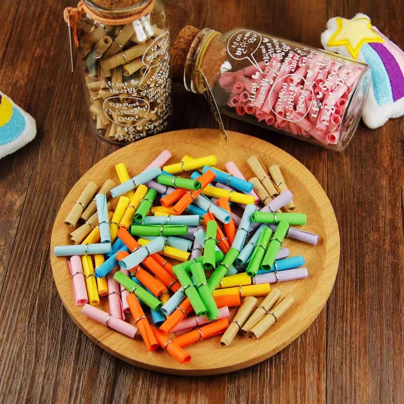 Цветная мини бумажная рулонная бумага желание бассейн бутылка желания благословляющее сообщение маленькая бумажная исповедь цветная бумага с металлическим кольцом