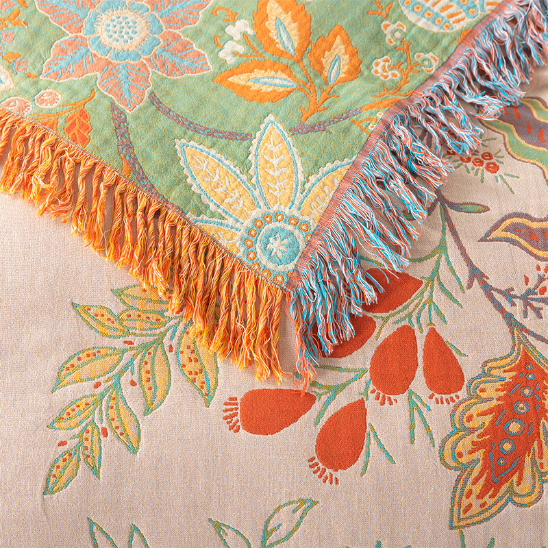 Cross-border Explosions Export Amazon European Flower Pure Cotton Tassel Cover Blanket Double-sided Available Sofa Towel Towel Quilt