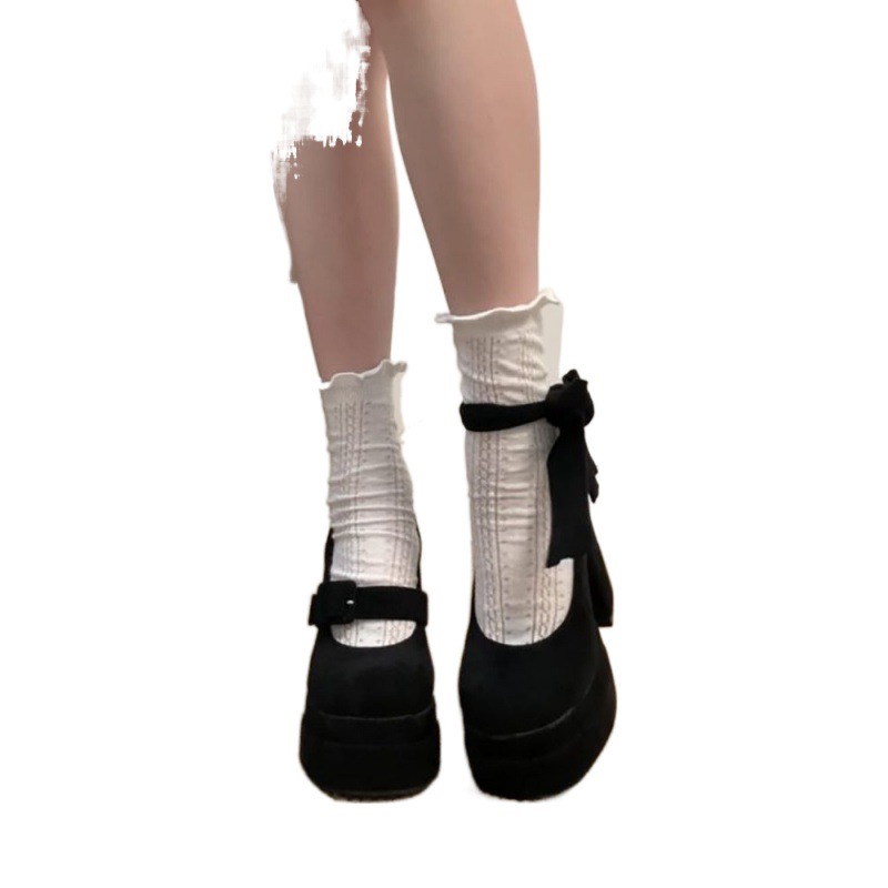 One-Button Suede Mary Jane Shoes 2025 Spring New Thick Heel French Cross Strap Waterproof Platform High Heels