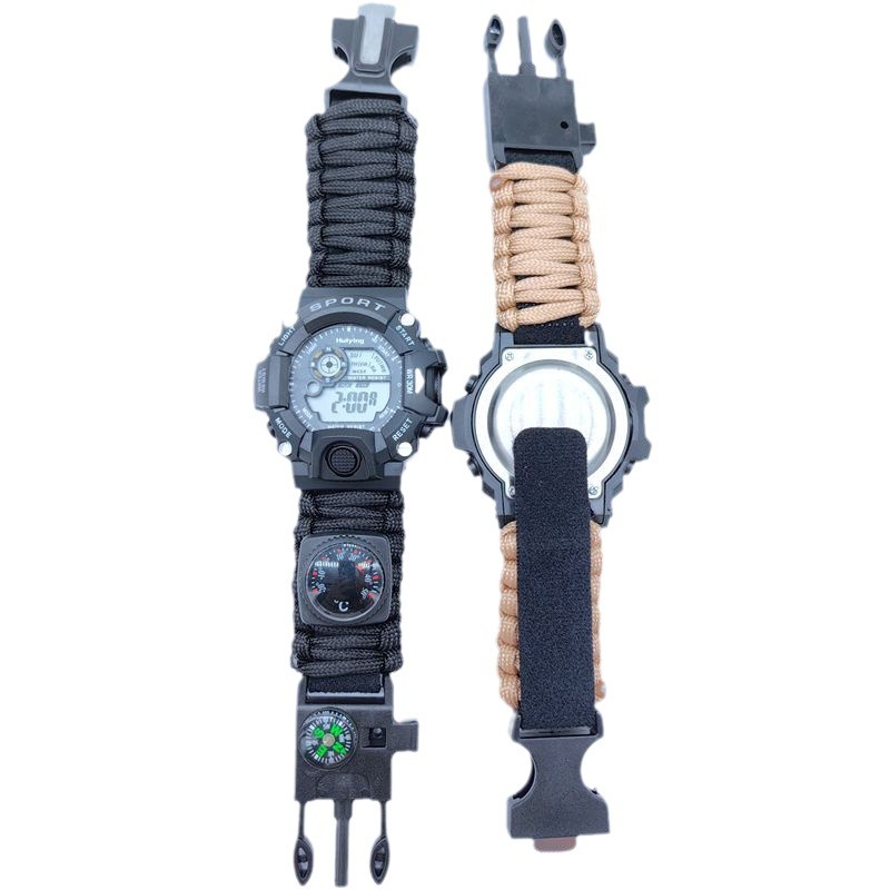 Outdoor umbrella rope woven Survival Survival bracelet life-saving whistle compass Flint multi-function knife watch waterproof