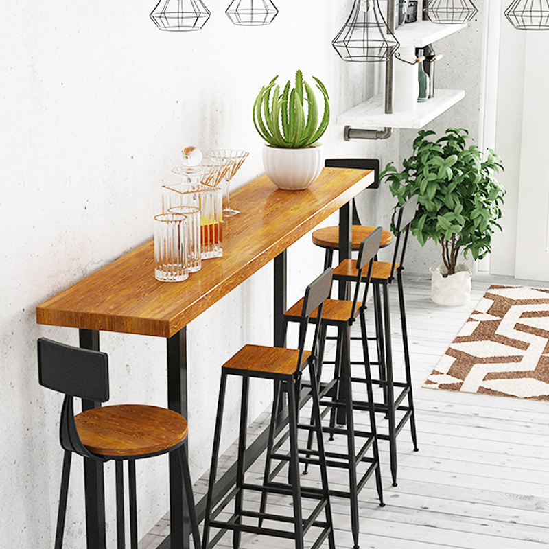 Solid Wood Casual Iron Bar Table and Chair Milk Tea Shop Bar Table Coffee Shop High Table Window Balcony Long Table and Chair