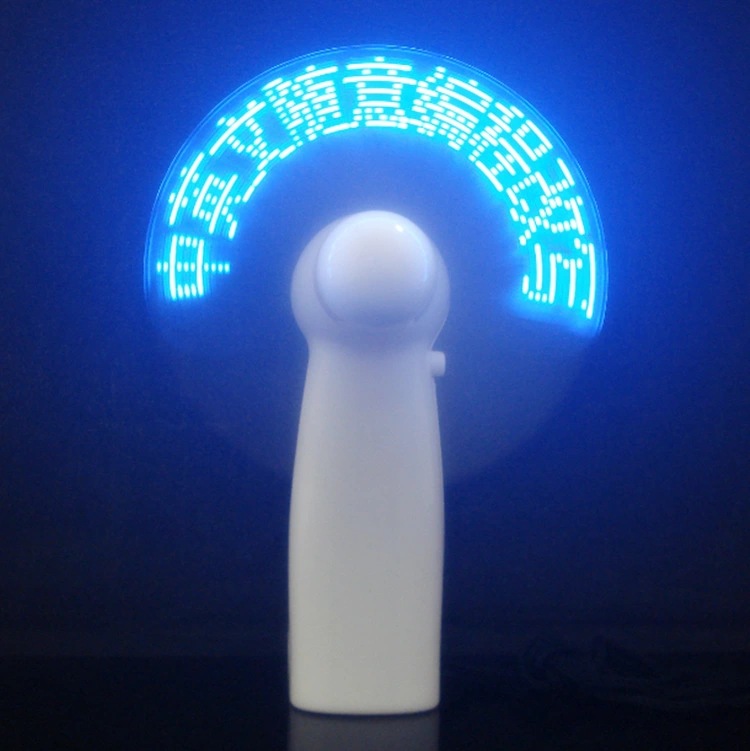Led handheld luminous flash fan manufacturers advertising gifts mini fan logo can change the word programming fan