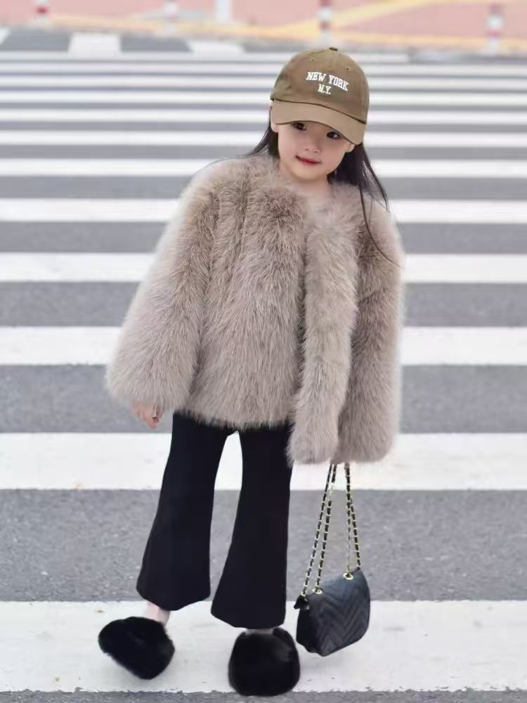 Children's New Imitation Fox Fur Outwear 2025 Autumn and Winter Korean Style Girls' Style Thickeneded Fashionable Fur Tops