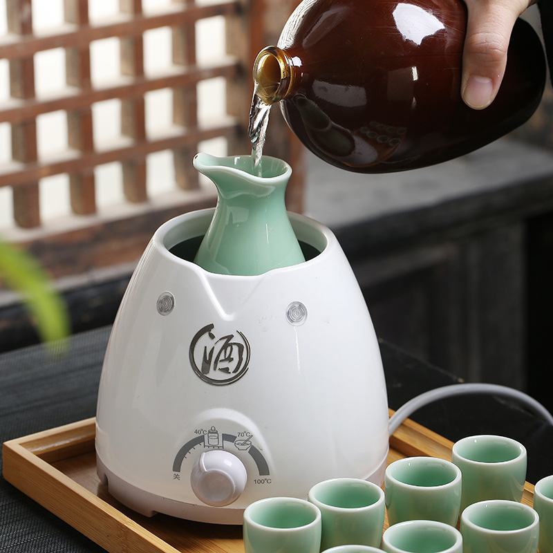 Подогреватель для вина, желтый керамический чайник с цветочной резьбой, быстрое электрическое нагревание, керамический набор для вина с постоянной температурой, горячее вино 0.1кг