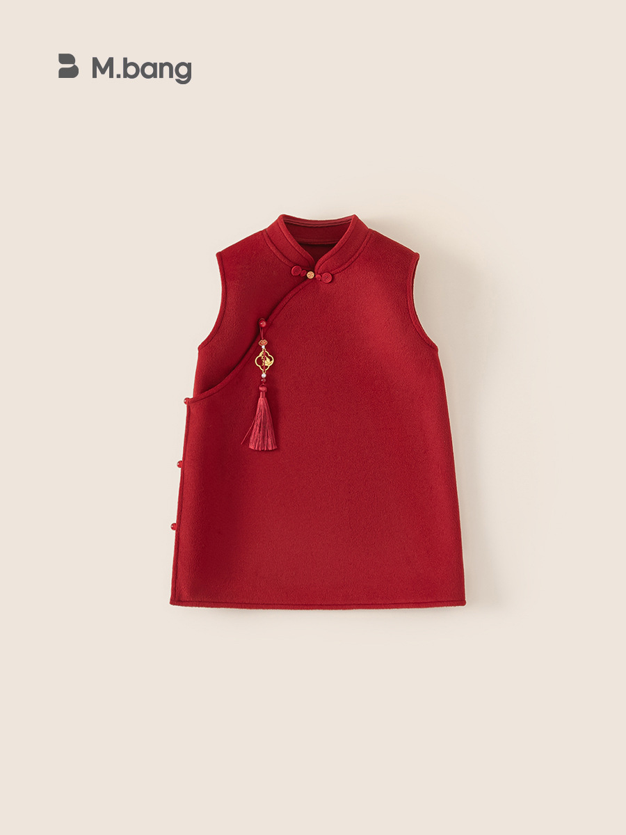 Yubao Children's Wear Girls' Cheongsam New Year's Wear Winter Children's New Chinese Style National Style Vest for Baby Girl Red Tank Dress