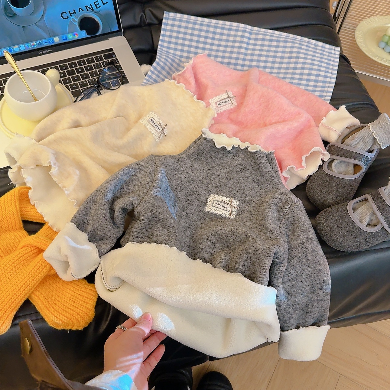 Children's Base Layer Wool Silk Thickened Base Layer Girls' Koala Fleece Thickened Honey Bud Top Round Neck Warm Wholesale