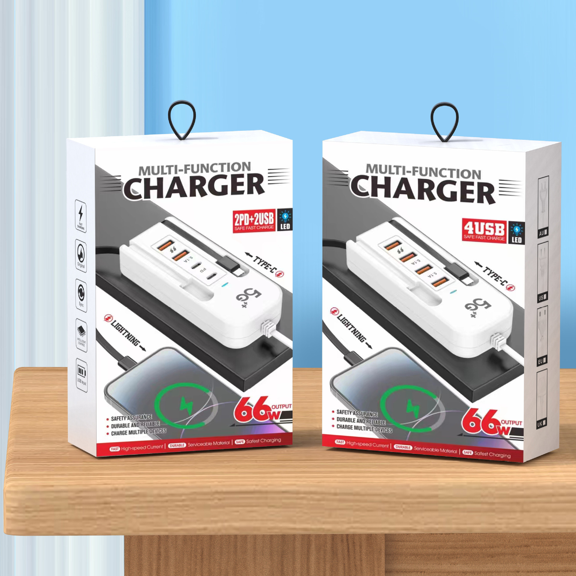The new pd fast charging is suitable for Apple Android mobile phone multi-port usb plug charger dual-wire socket 6 in one