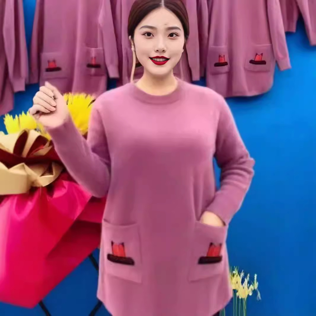 Mother's Loose Fat Belly Covering Top Mid-length Pullover Fashionable Winter Slim Thickened Warm Base Shirt