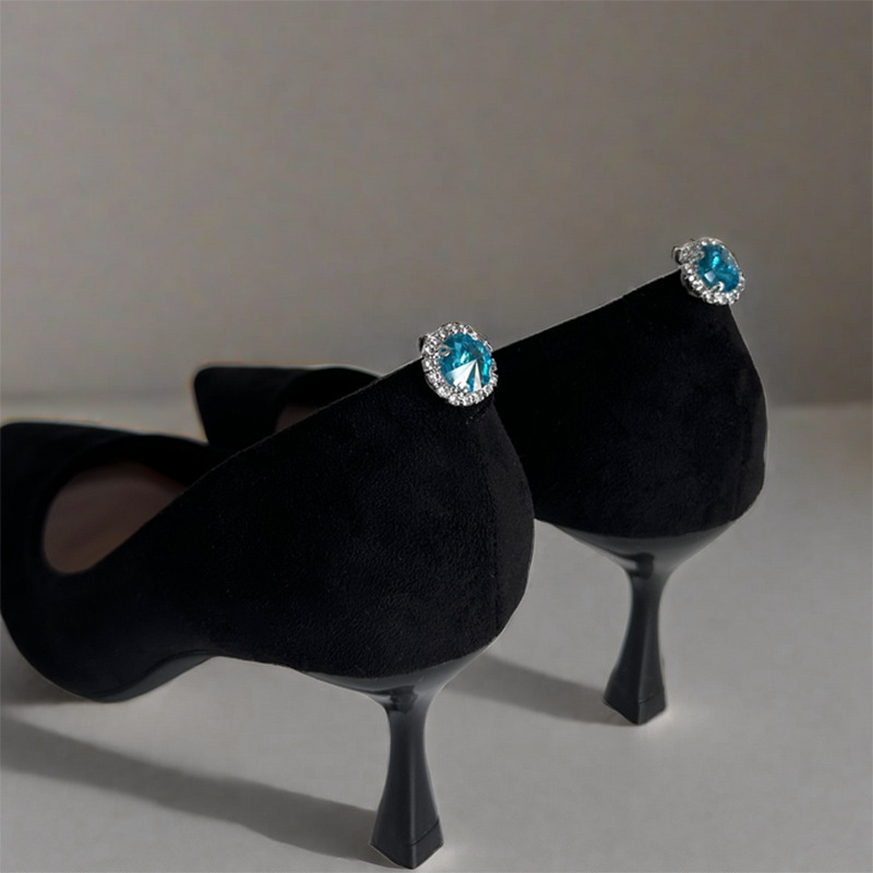 Light luxury exquisite round glass diamond high heel shoes clip fashionable all-match detachable shoes buckle wedding shoes buckle shoes accessories