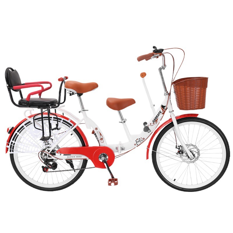 Parent-Child Bicycle with Baby, Women's Disc Brake Folding Parent-Child Bicycle, Mother-Child Bicycle with Baby Seat for Picking up and Dropping Off Children