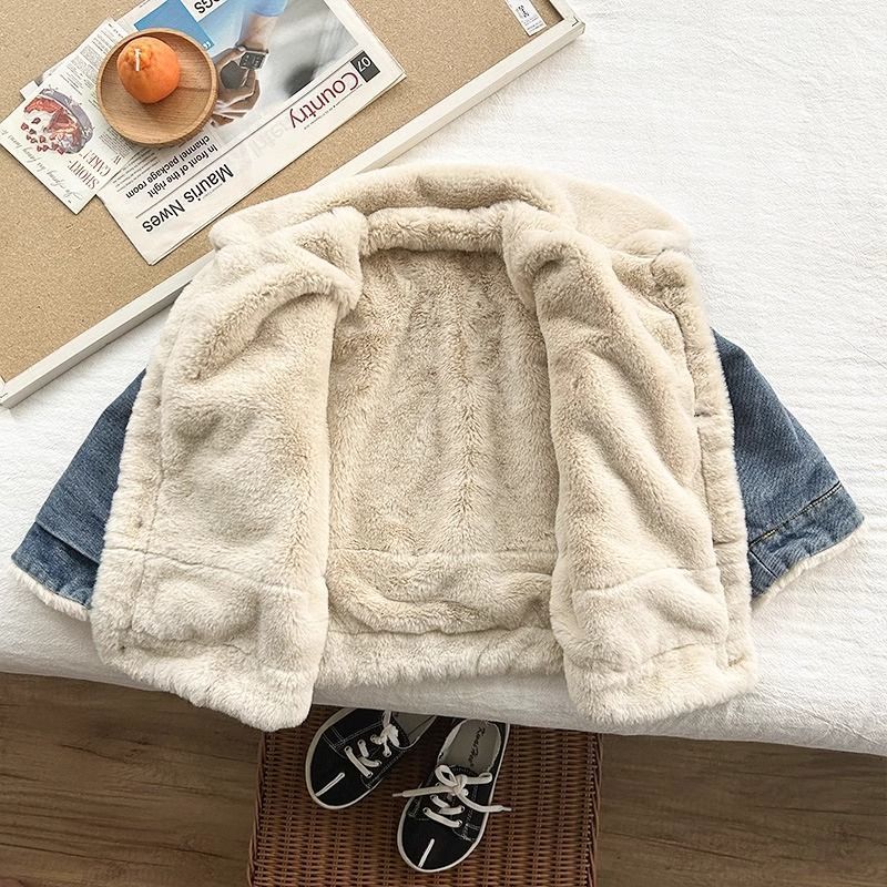 Children's Denim Jacket Fleece-Lined and Thickeneded 2025 New Kidsren's Clothing Baby Autumn and Winter Boys' Clothes Winter Boys' Winter Clothes