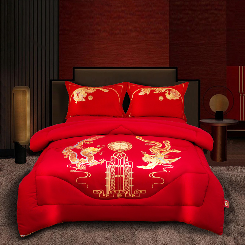 New 7A Antibacterial Satin Jacquard Wedding Quilt Spring & Fall Quilt Winter Quilt Quilt Core Bedding Red Wedding Gift