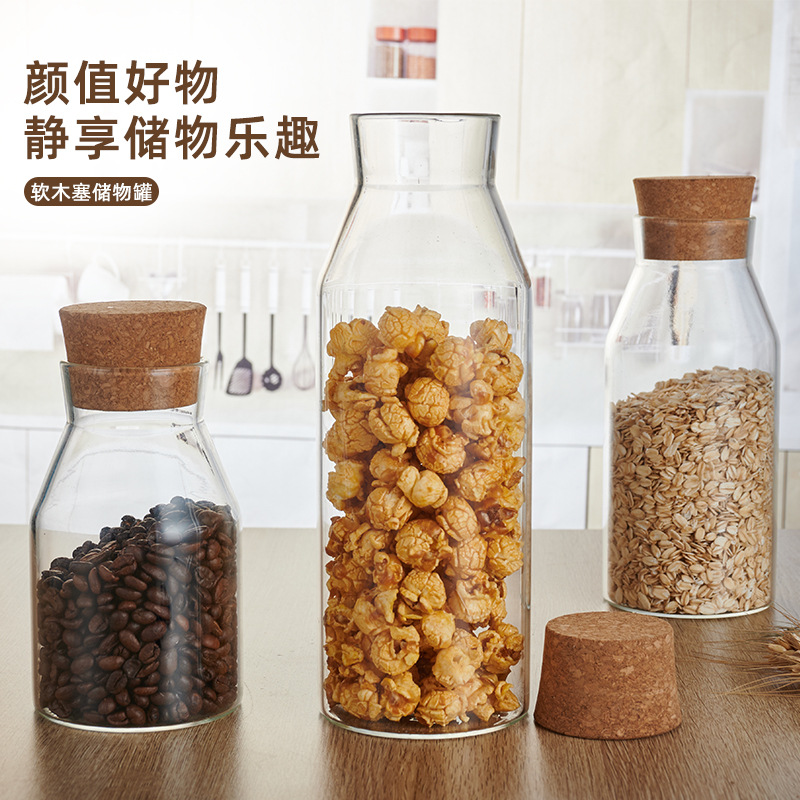 in stock Wholesale Transparent Glass Sealed Jar Household Tea Cereals Storage Bottle Cork Glass Storage Jar