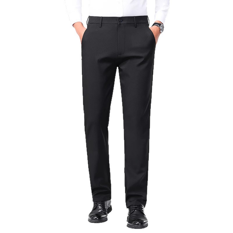 Men's Casual Pants, No Ironing, Four-Way Elastic Summer Thin Ice Silk Slim Straight Business Trousers, Men's Summer Thin Pants