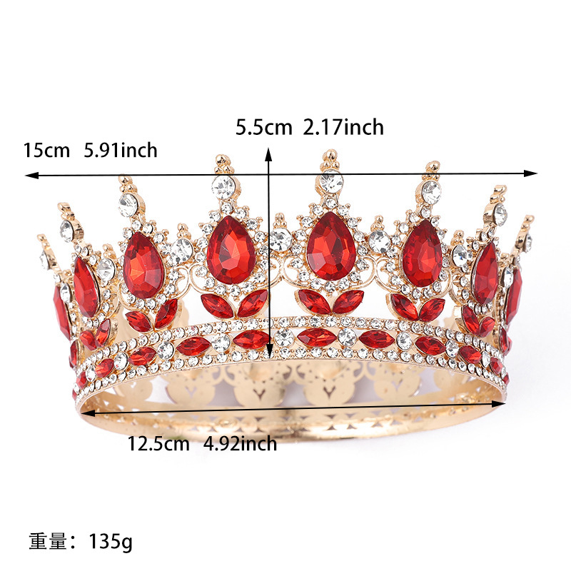 Baroque round crown alloy headdress bridal wedding accessories birthday adult ceremony round crown
