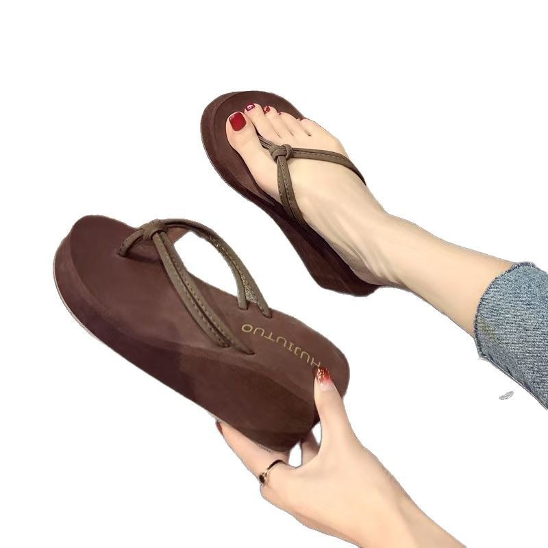 Flip-flops Women's Simple Outer Wear 2023 New High Heel Platform Summer Sandals with Thick Sole Height Increased Summer Sandals