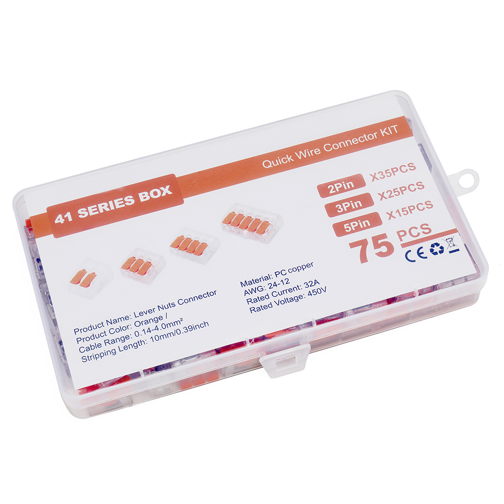 Cross-Border Hot-Selling Quick Terminal Block Pct Transparent Push-Type Connector 75Pcs Boxed Terminal Block Connector