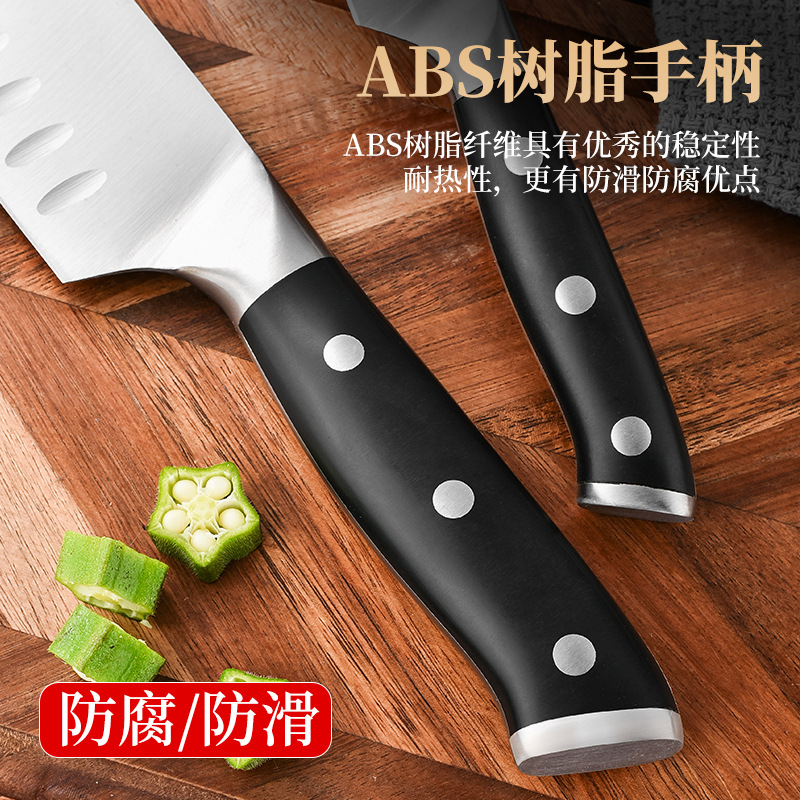 Cross-Border Nordic Style Stainless Steel Abs Chef's Knife Bread Knife Slicing Knife Fruit Knife Mirror Light High-End Knife Set