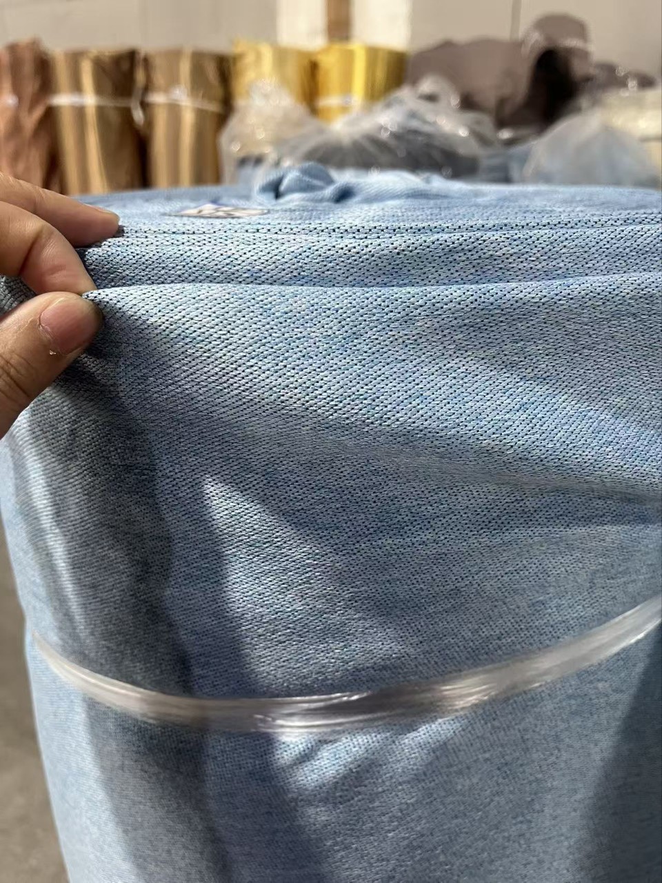 Stock Blue Blackout Cloth Wholesale Treatment Plain Blackout Cotton and Linen Curtain Cloth