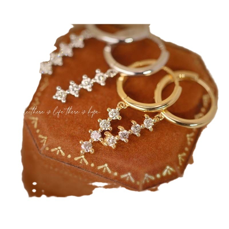 Cross-Border Wholesale New 18K Platinum Diamond Stud Earrings Versatile Simple Au750 Diamond Large Hoop Earrings