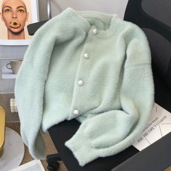 Cross-Border Imitation Mink Velvet Sweater Jacket for Women in Autumn and Winter New Style High-End Soft Versatile Loose Lazy Style Knitted Cardigan