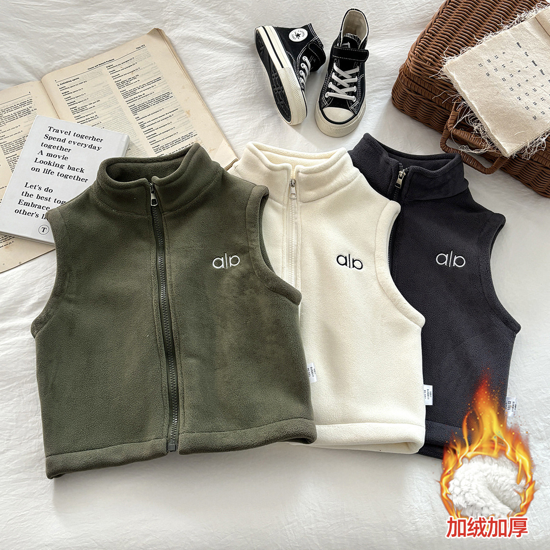 Утолщенный жилет с флисовой подкладкой 2025 для старших детей, теплый жилет для мальчиков и девочек, осенне-зимний жилет