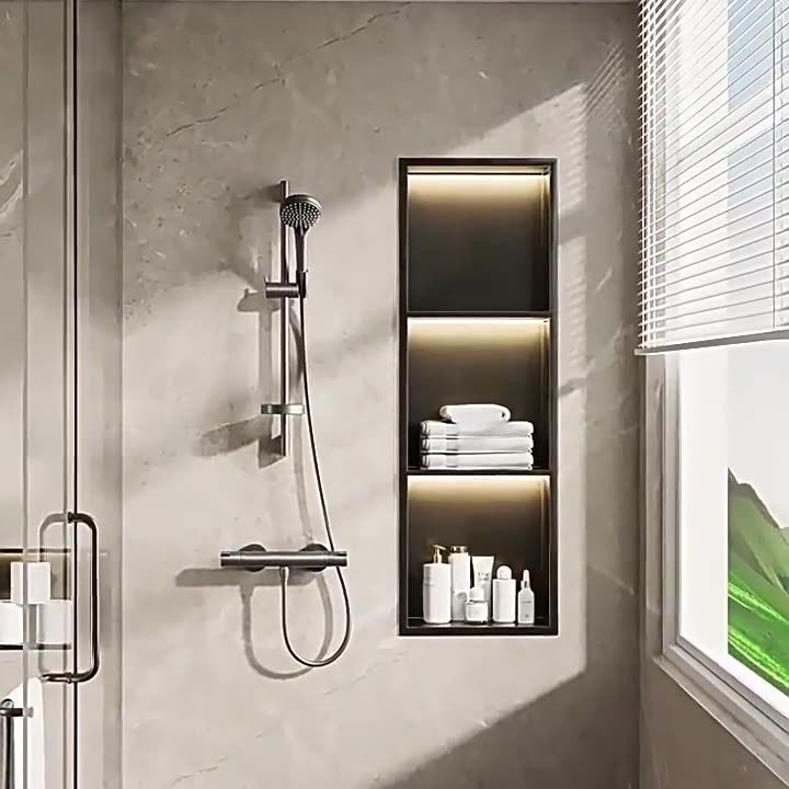 Stainless Steel Bathroom Niche Cabinet Bathroom Hollow Minimalist Embedded Storage Rack Multi-Layer Waterproof Storage Rack