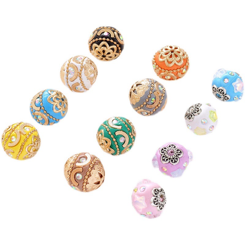 Nepalese Bead-Printed Handmade Applique Vintage Xizang-Style Spacer Beads DIY Bracelet Phone Chain Car Hanging Accessory Materials Educational